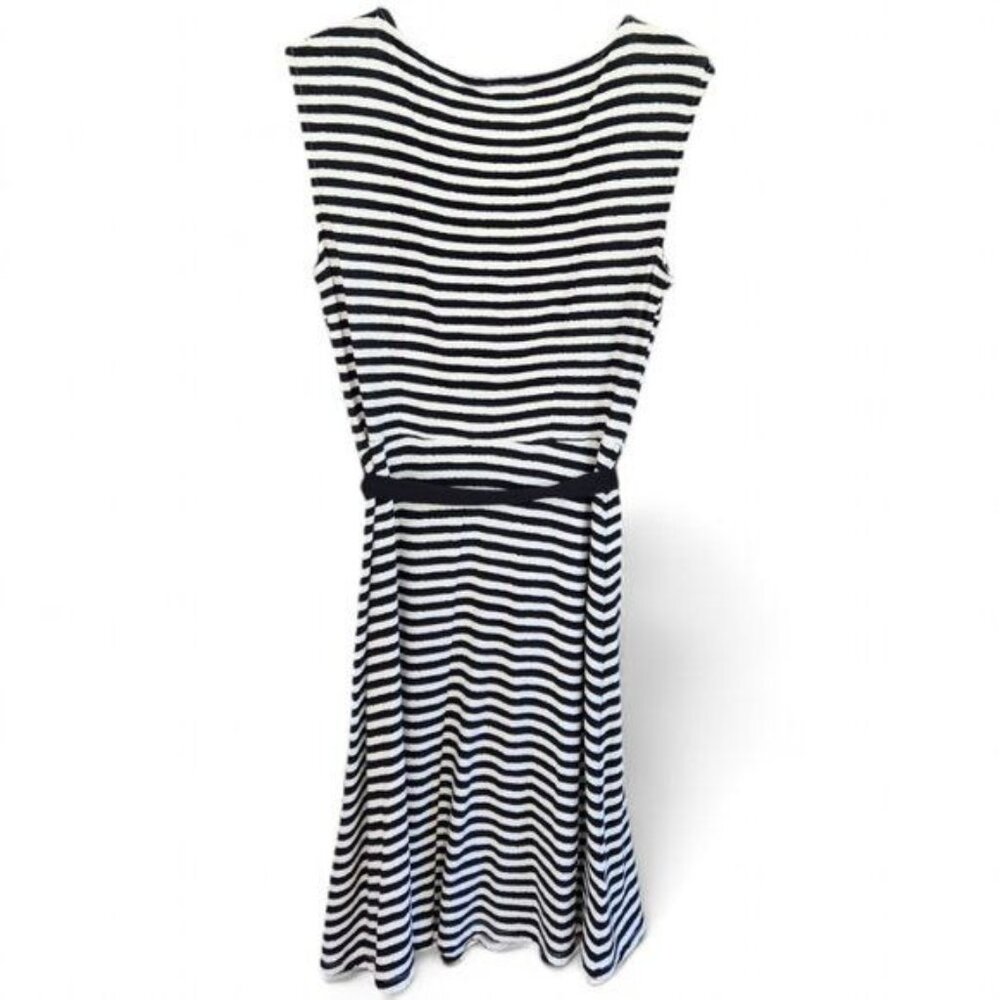 Ann Taylor Womens Medium Knit Navy & White Stripe Sleeveless Belted Dress - Picture 2 of 5